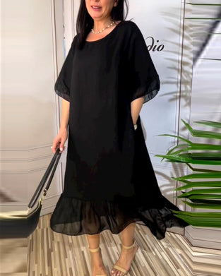 Short-sleeved paneled flowing dress