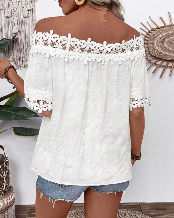 Lace Bardot Short Sleeve Blouse