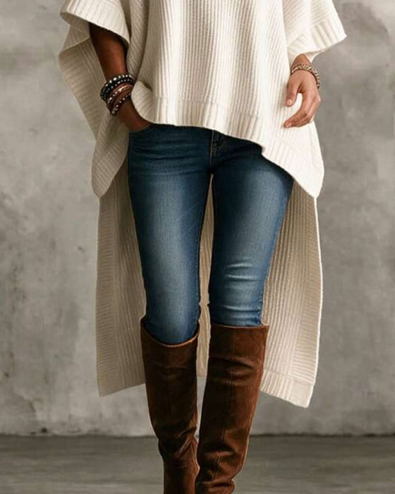 Turtleneck Cape Irregular Pullover