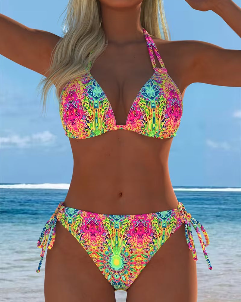 Colored Halter Print Bikini
