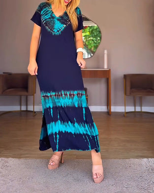 V-Neck Placement Print Dress