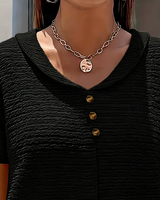 Peter Pan Collar Three-Button T-Shirt