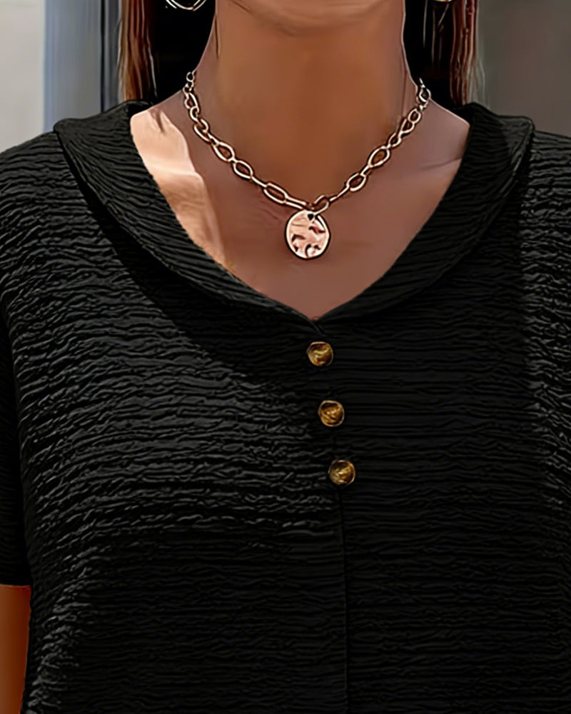 Peter Pan Collar Three-Button T-Shirt