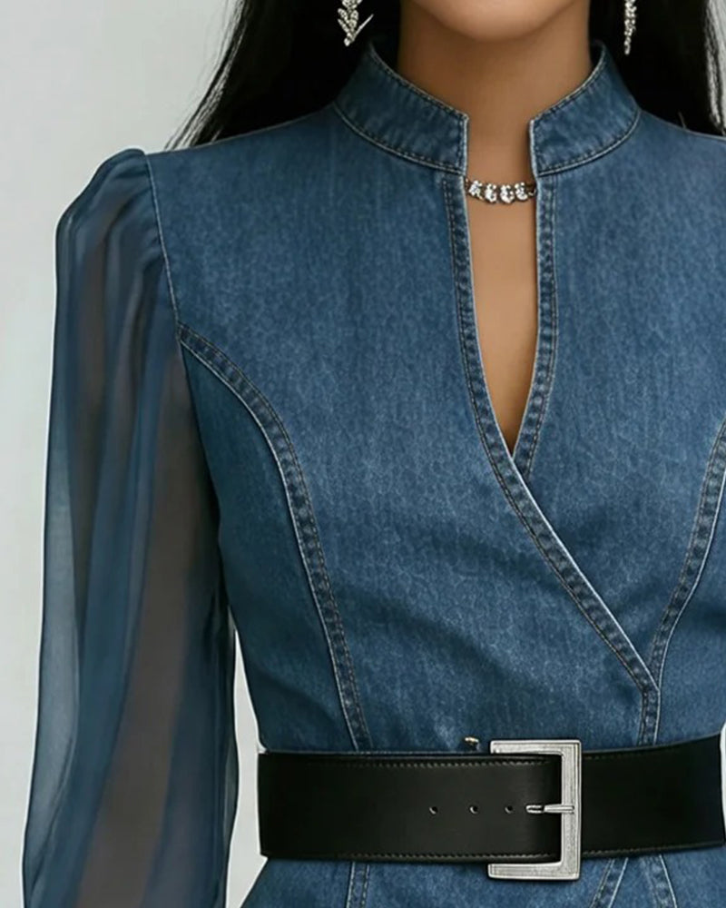 Elegant Mesh Denim Blouse