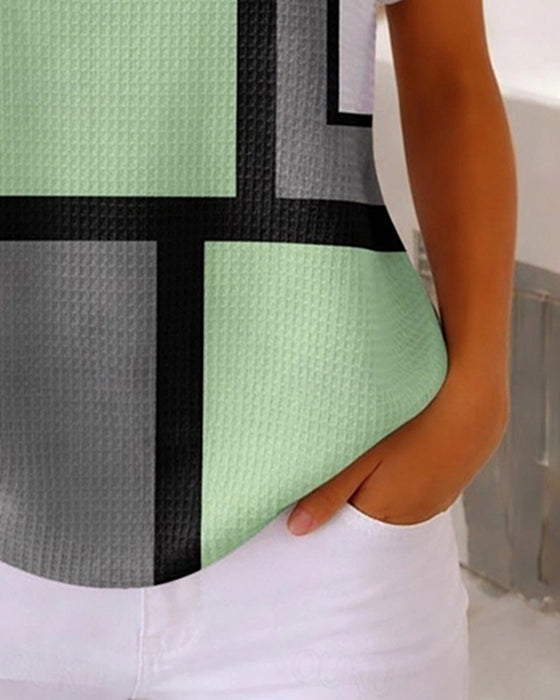 Henley Waffle Geometric Top