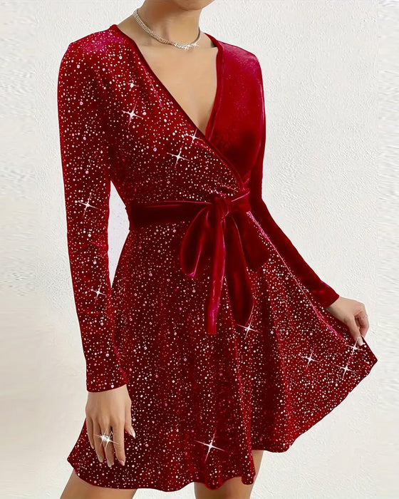 Deep V Velvet Hot Drilling Dress