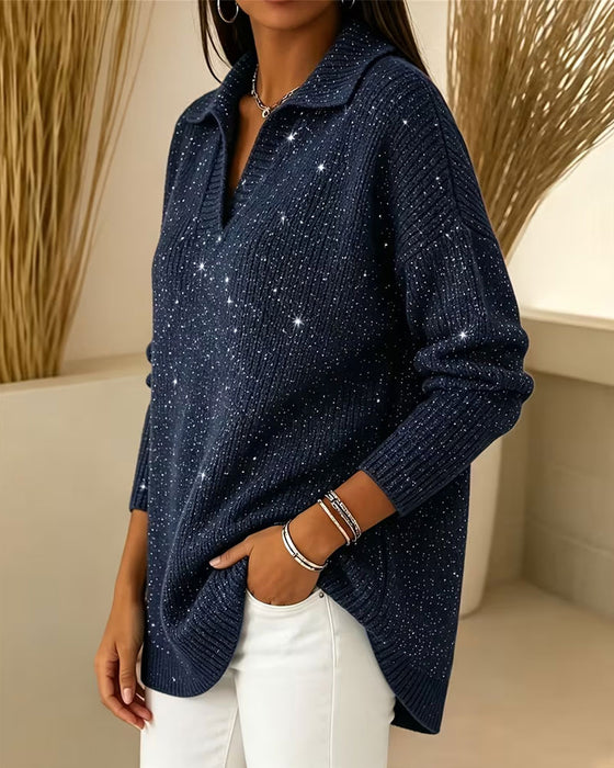 Lapel Long Sleeve Lazy Pullover