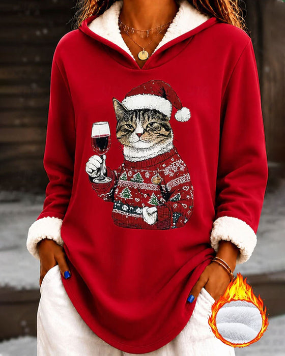 Hooded Holiday Print Relaxed Hoodie