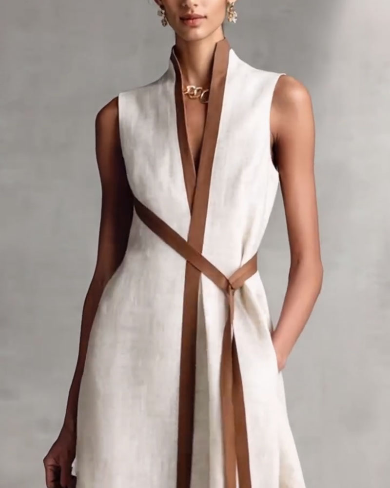 Contrast Color Sleeveless Maxi Dress