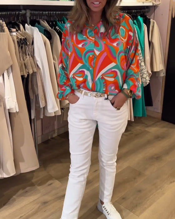 Loose printed commuting blouse