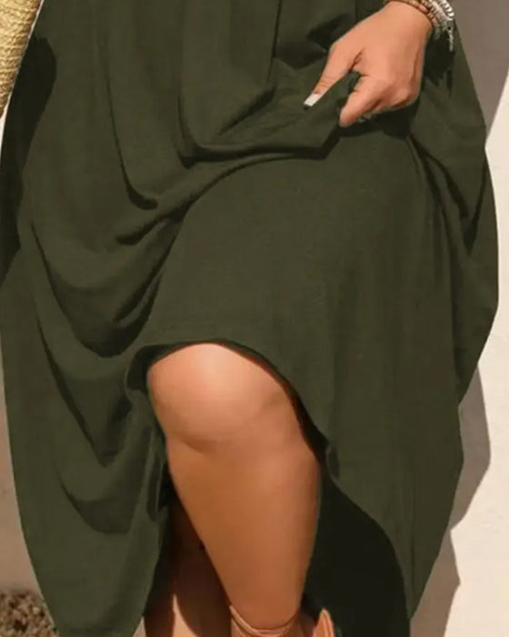 V-Neck Shirred Short Sleeve Flared Dress