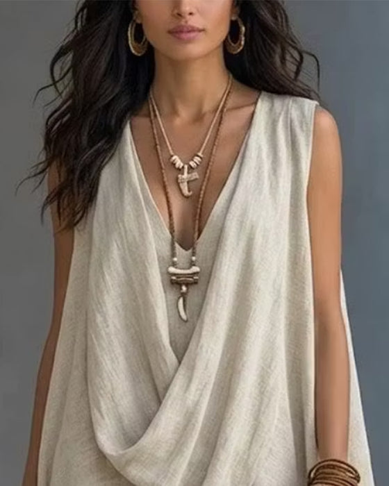Sleeveless V-Neck Crossover Straight Pants Set