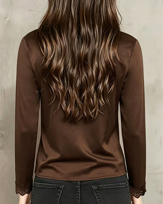 Long Sleeve V-Neck Lace Patchwork Blouse