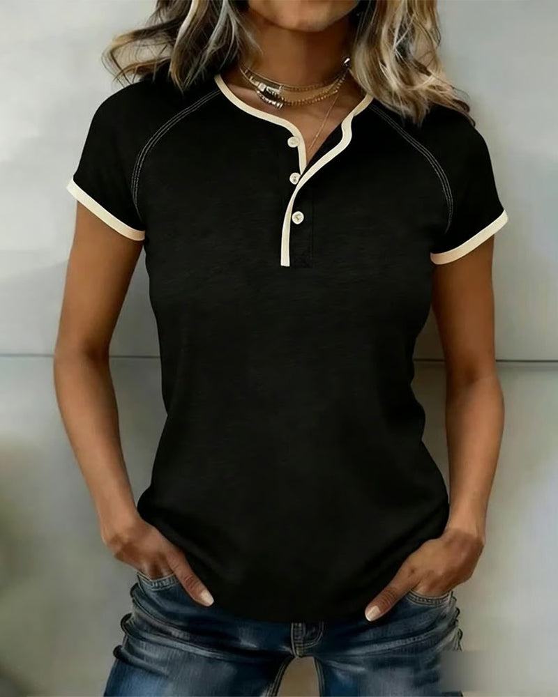 Color-Blocked Button-Down Slim Fit T-Shirt