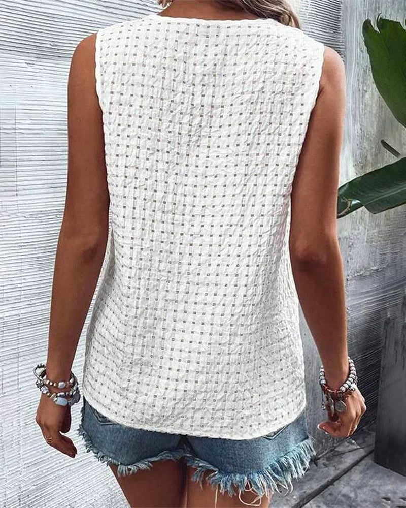 Sleeveless Button V-Neck Tank Top