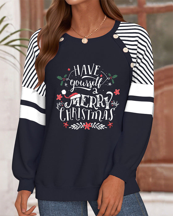 Christmas Letter Printed Round Neck Sweatshirt