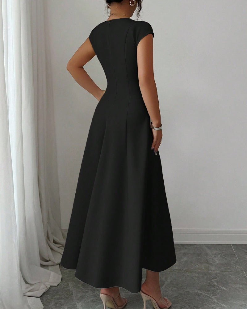 Square-Neck Short-Sleeve Dress