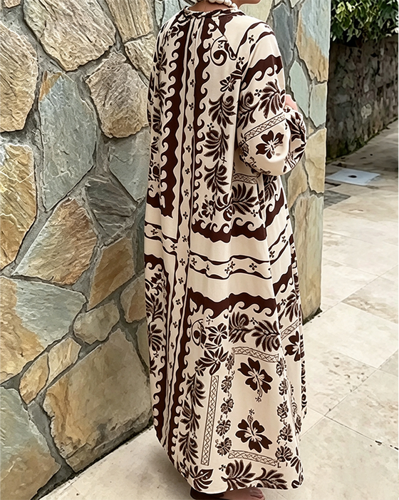 V-Neck Ethnic Style Loose Big Hem Dress
