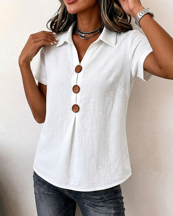 Lapel Three-Button Short Sleeve Blouse