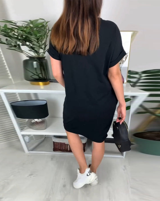 Portrait Printed Round Neck Dress