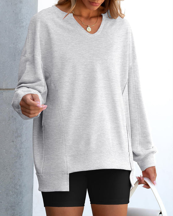 Small V-Neck Loose Casual Long Sleeve Sweatshirt