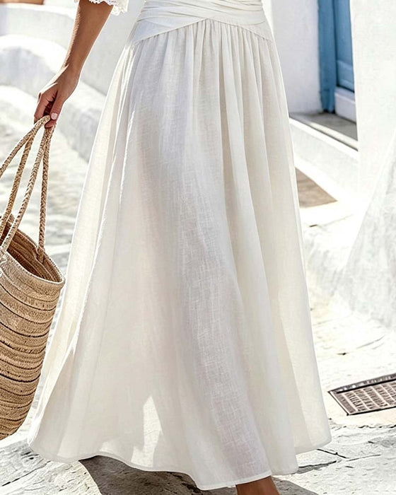 V-Neck Crossover Lace Panel Dress