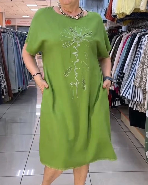 Raw Edge Short Sleeve Loose Casual Dress