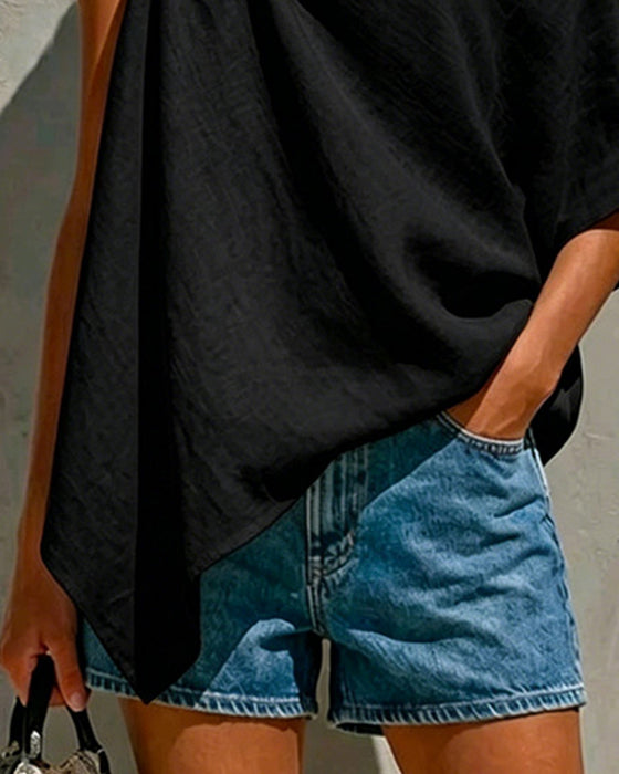 One-Shoulder Knot Asymmetric Blouse
