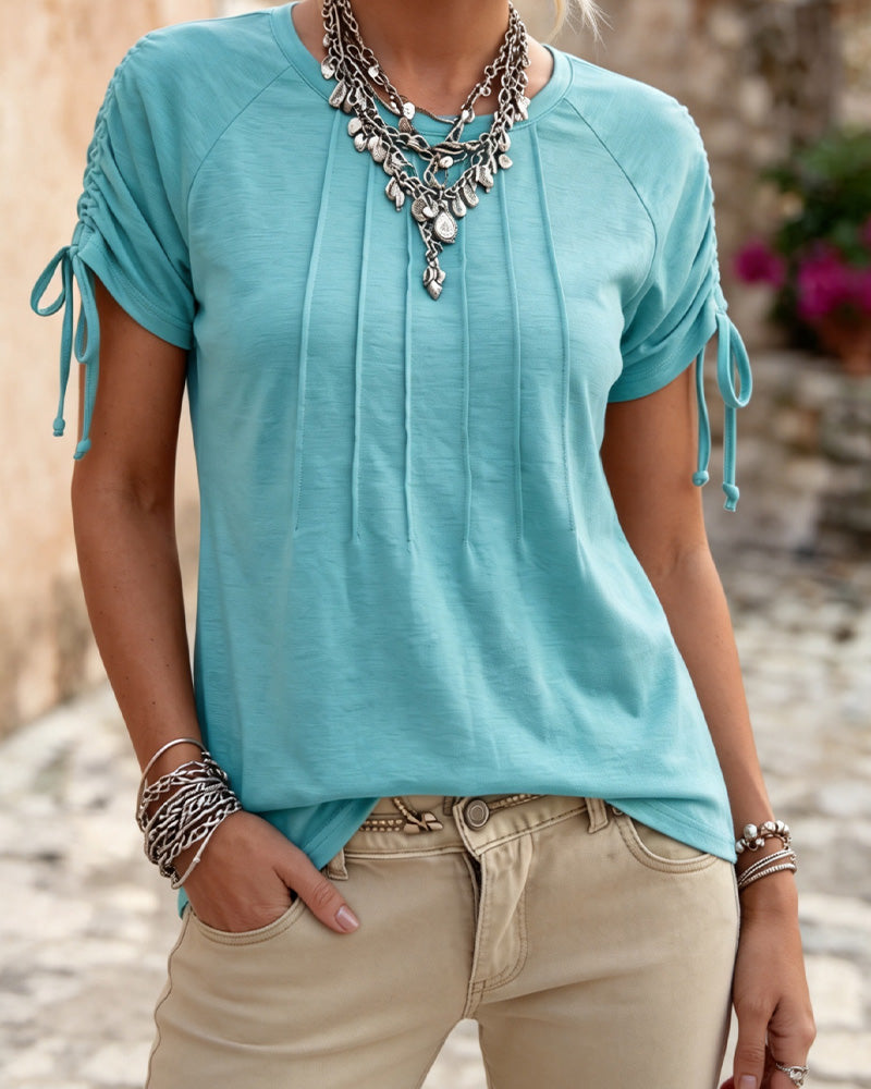 Shirred Tie Short Sleeve T-Shirt