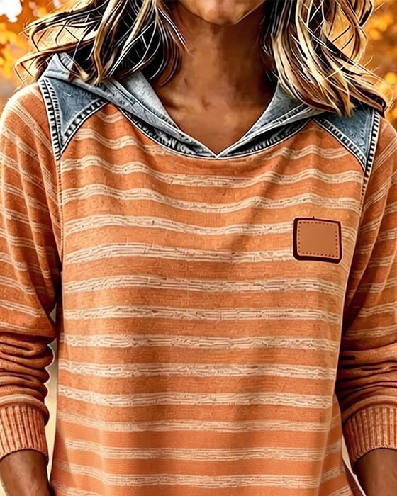 Patchwork Stripe Casual Hoodie