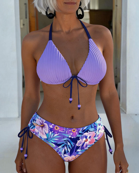 Halter Front Tie Print Bikini