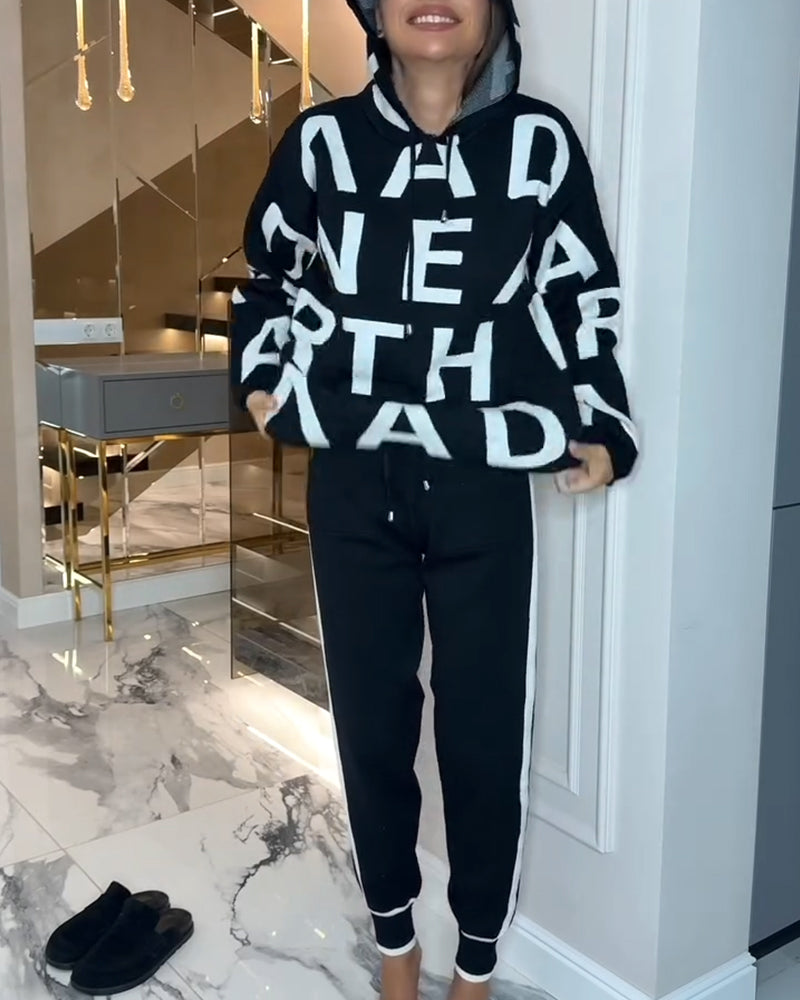 Hooded Letter Fashion Two-Piece Set