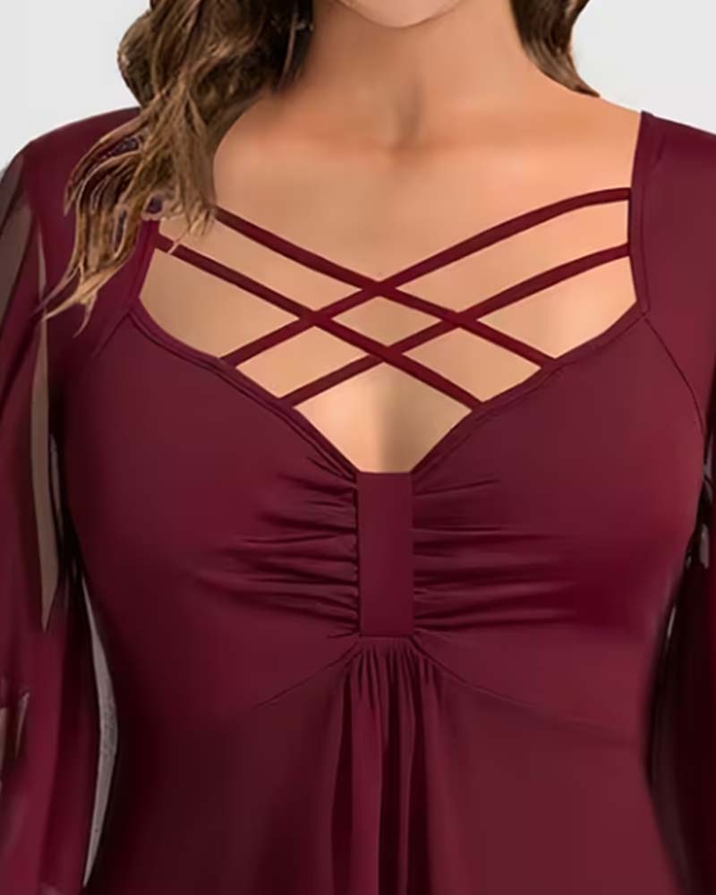 V-Neck Solid Color Blouse