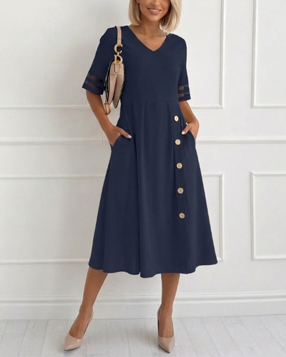 V-Neck Solid A-Line Dresses