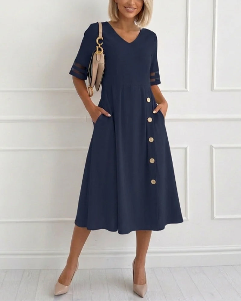V-Neck Solid A-Line Dresses