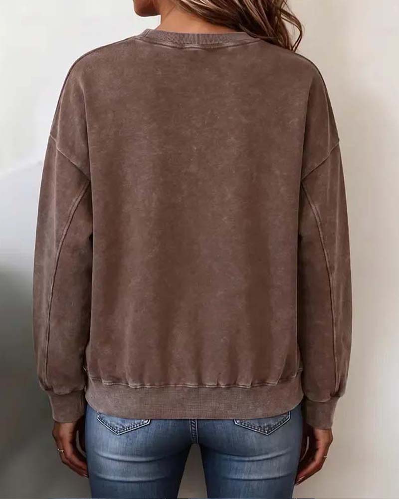 Crew Neck Drop Shoulder Long Sleeve Loose Sweatshirt
