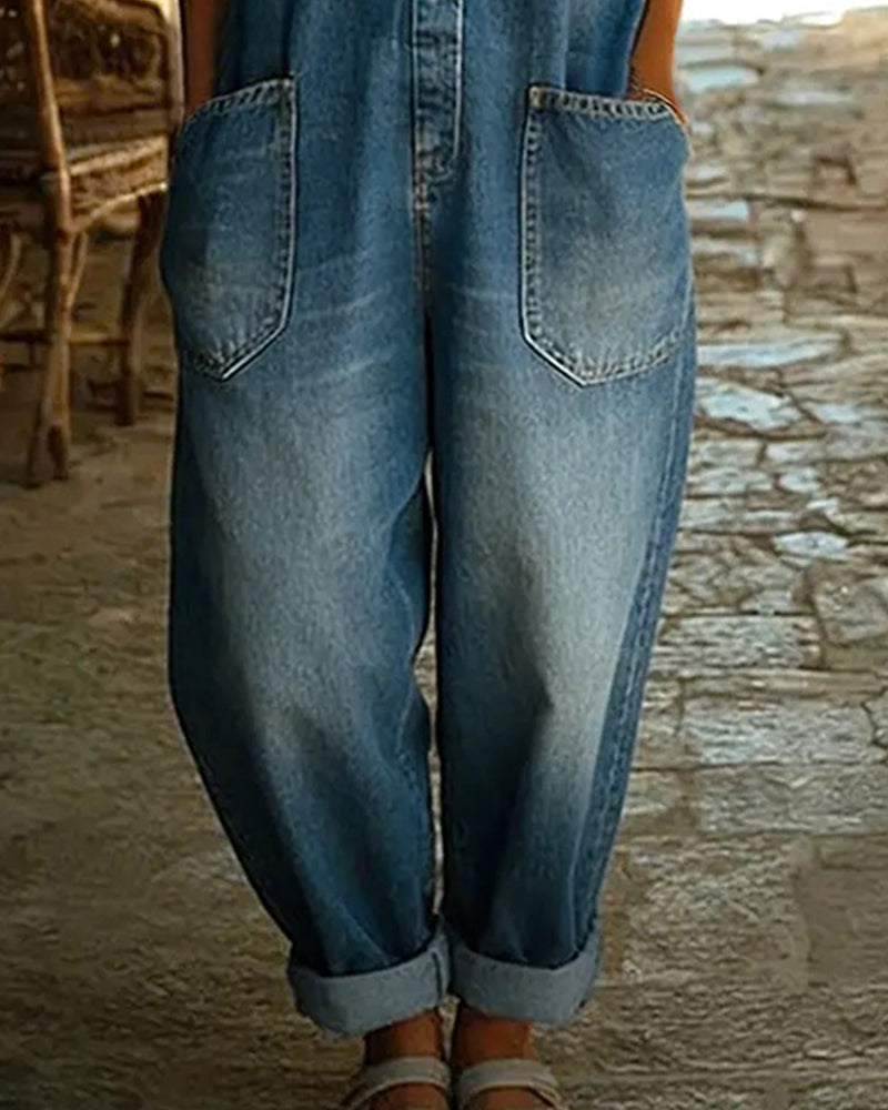 Casual Pocket Denim Jumpsuits