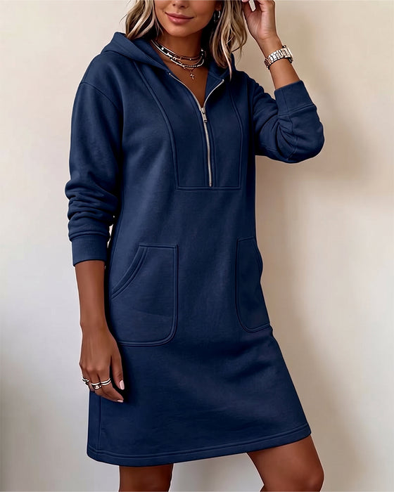 Hooded Zip Pocket Dress