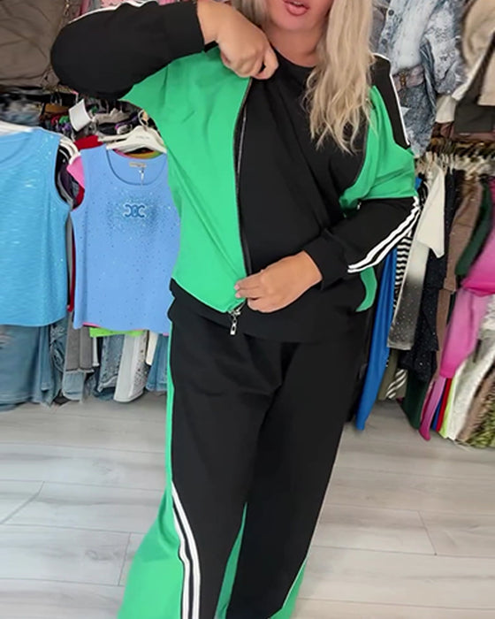 Color-Block Cut-Out Wide-Leg Set