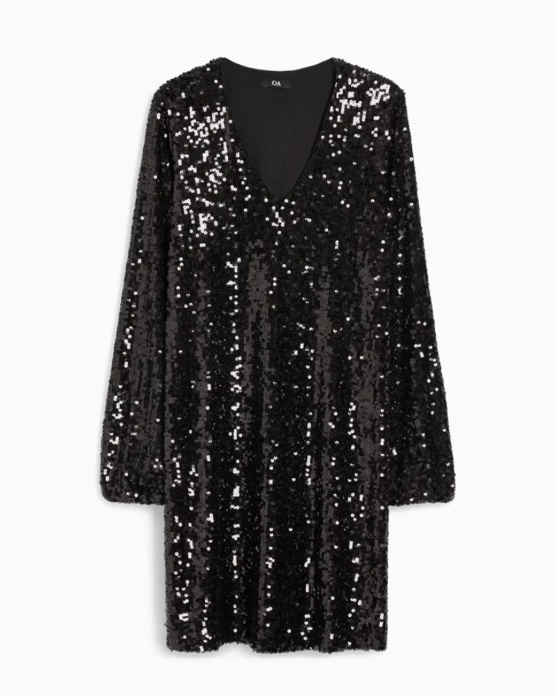 Solid color sequin v-neck elegant dress