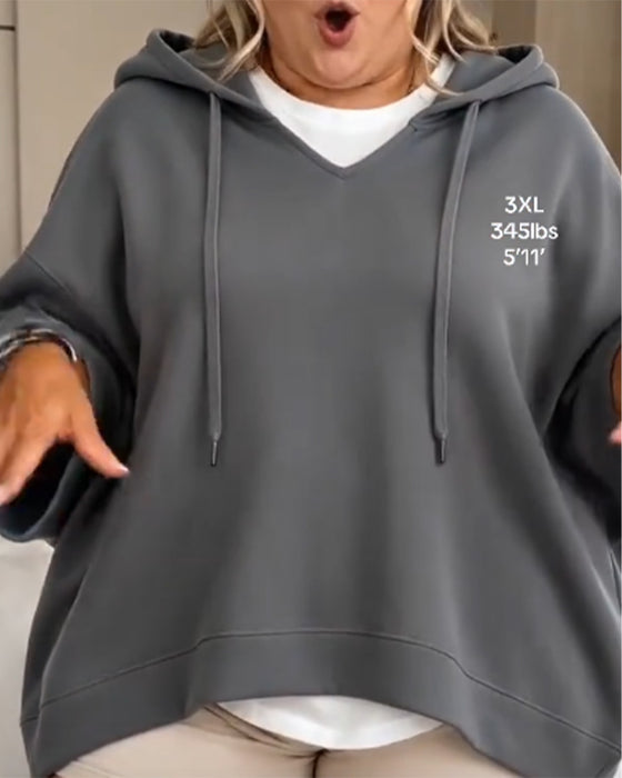 Three-Quarter Sleeve Drawstring Hooded Sweatshirt