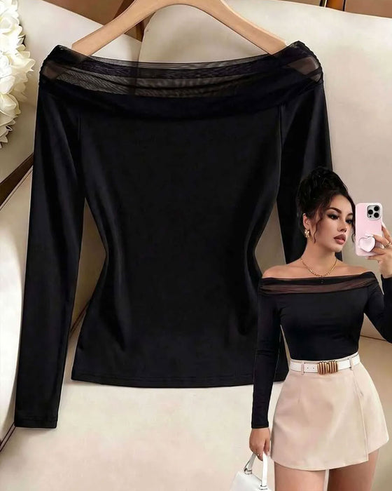 Bardot Mesh Slim Fit Long Sleeve Blouse