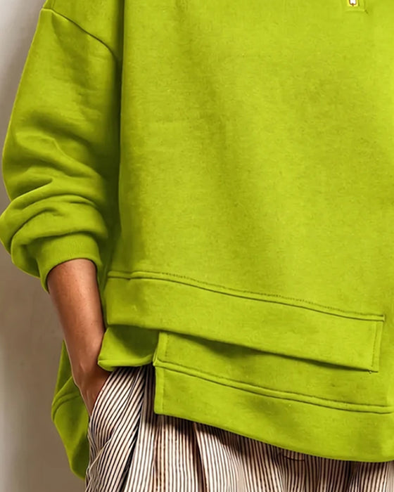 Turtleneck Zip Irregular Sweatshirt
