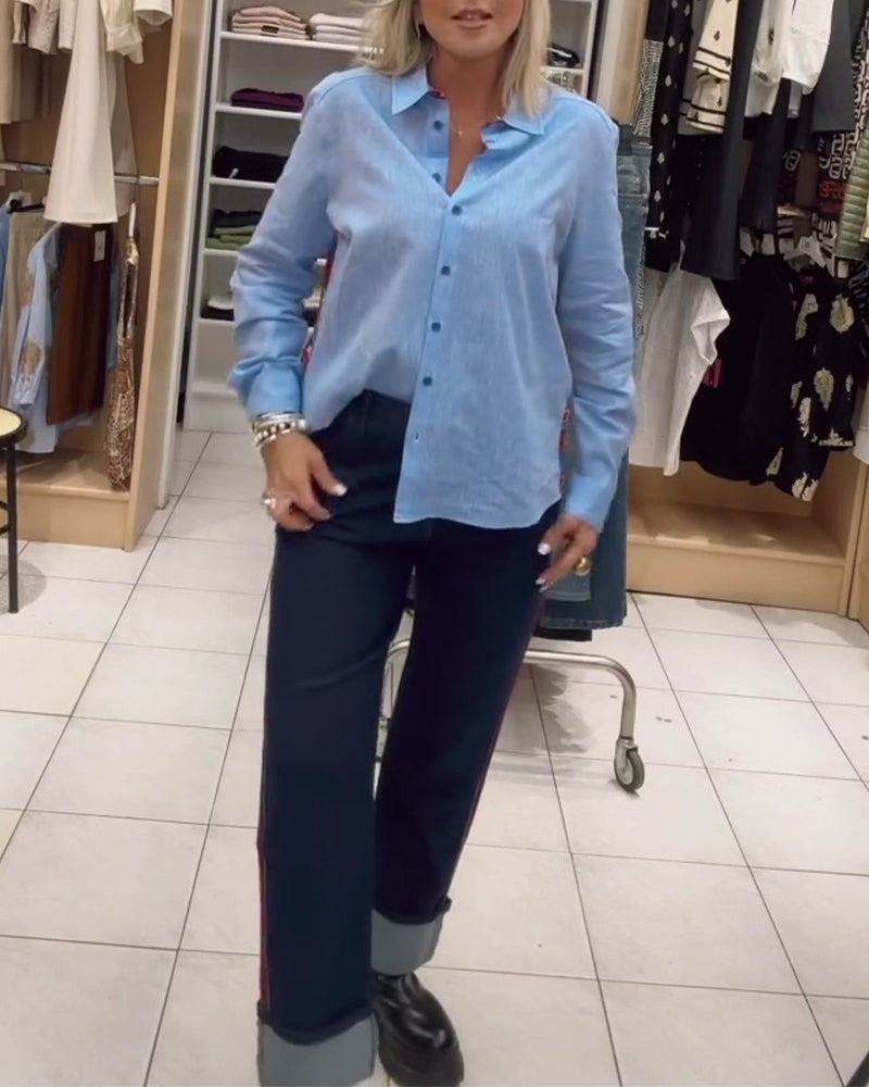 Lapel Long Sleeve Button Down Shirt