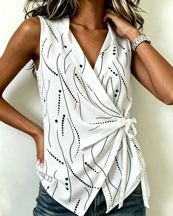 Sleeveless Side Tie Print Tank Top