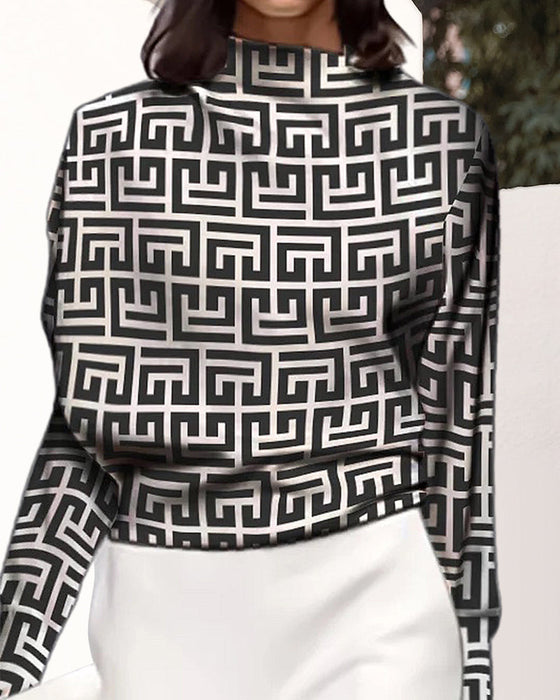 Printed Stand Collar Top