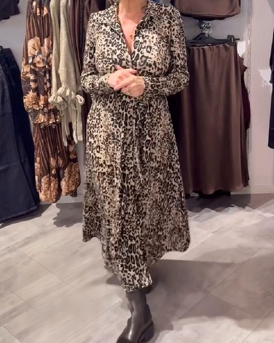 Leopard Print Fitted Waist Dress