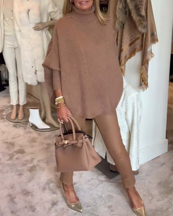 Solid color turtleneck casual pullover sweater