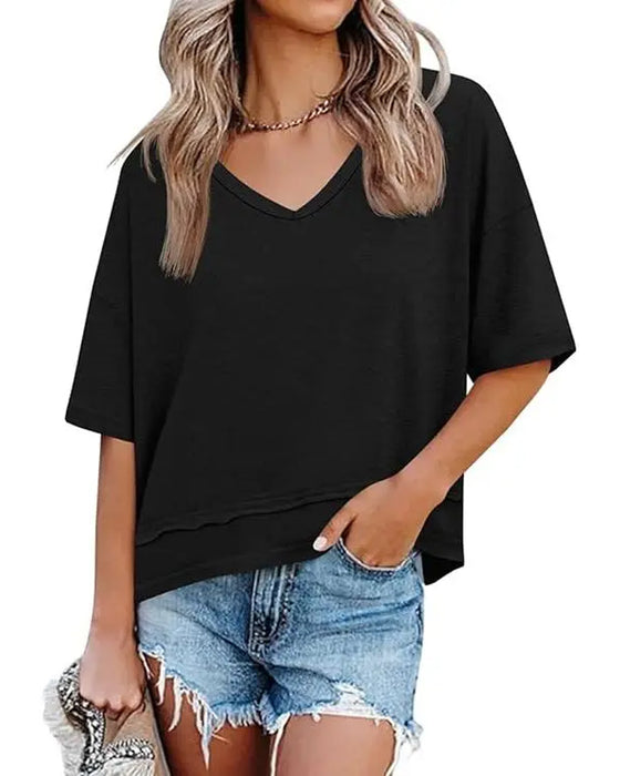 V-Neck Solid Color T-Shirt