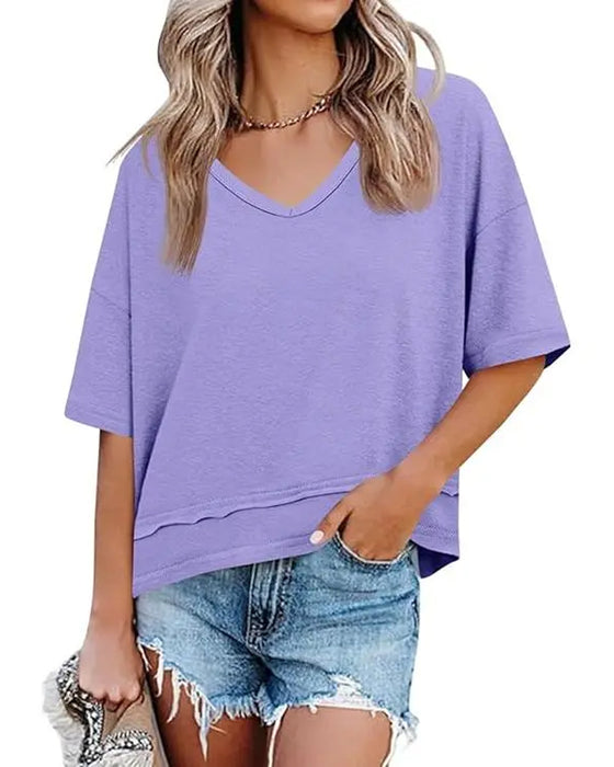 V-Neck Solid Color T-Shirt